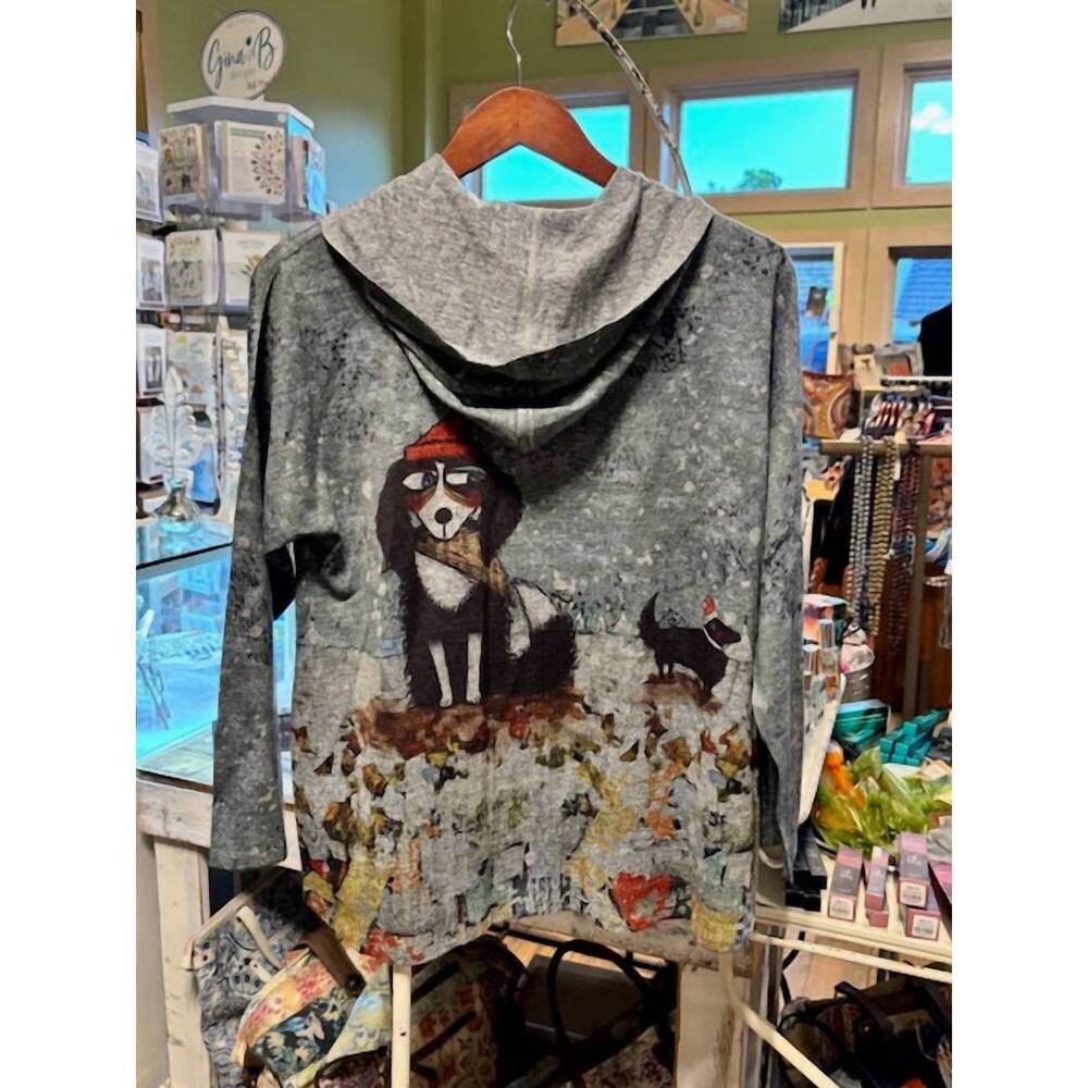 NEW INOAH women's long-sleeve christmas dog hoodie in grey - Picture 3 of 3